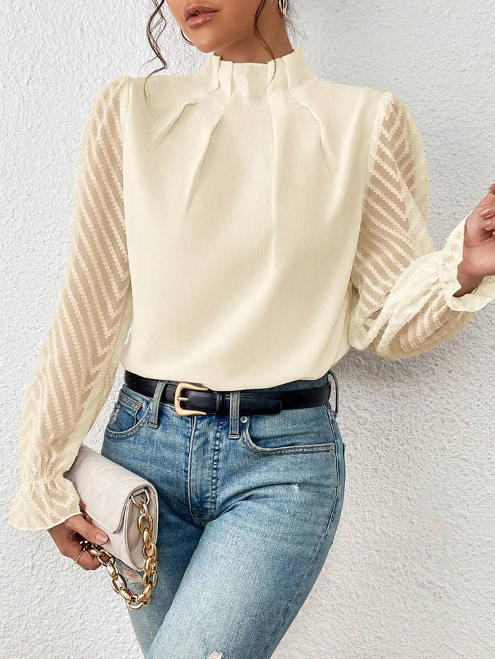 Damen Taillierte Chiffonbluse mit Stehkragen und transparenten Chevron-Ärmeln Drune