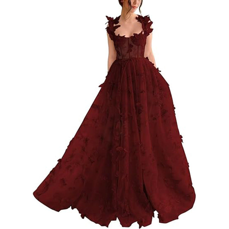 Damen Elegantes Maxikleid mit floralem Spitzenbesatz und transparenter Hülle Drune