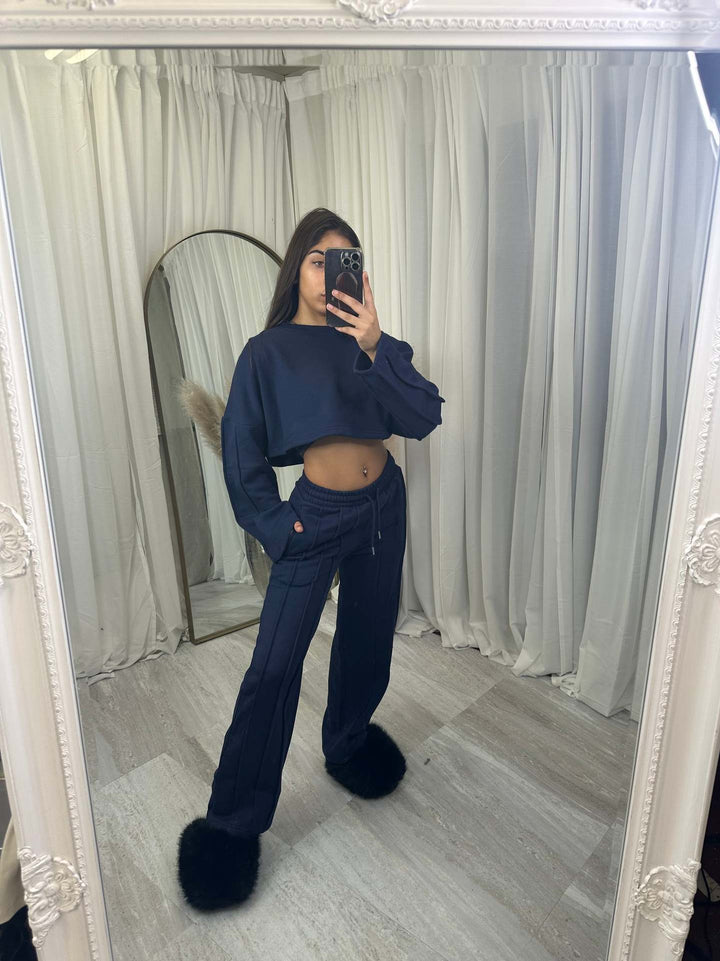 Damen lässiger Cropped Hoodie und weite Jogginghose Set Drune