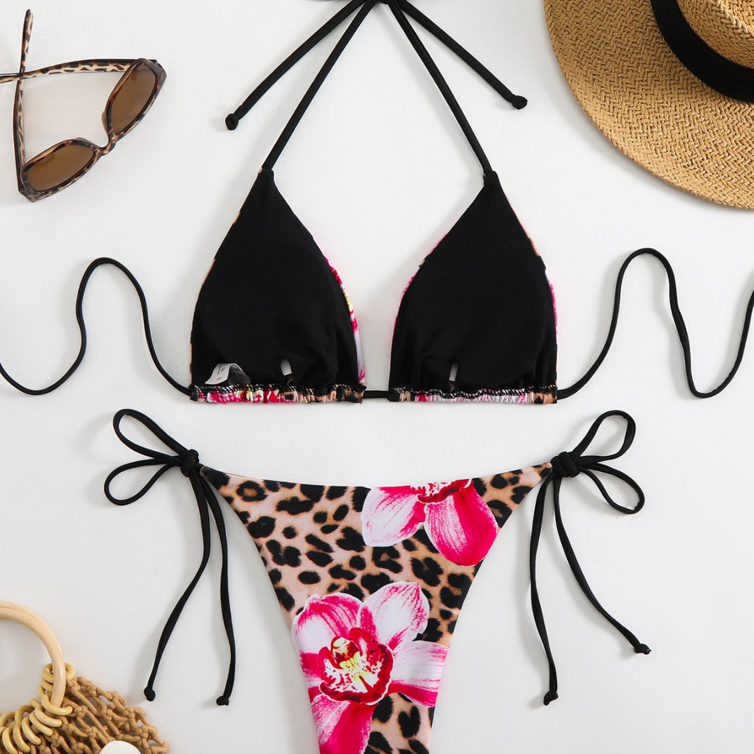 Damen Triangel-Bikini mit floralem und animalischem Druck Drune