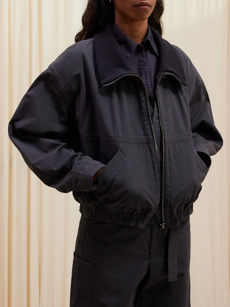 Damen lässige Kapuzenjacke mit hohen Kragen und Seitenreißverschluss Drune