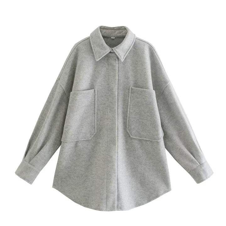 Damen Oversized Hemdjacke aus hochwertigem Wollmix mit praktischen Taschen Drune