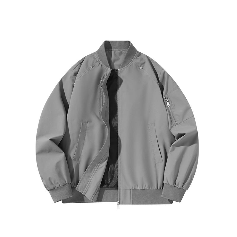 Men's  minimalist matte-shell relaxed-fit flight bomber jacket with sleeve utility zip pocket Drune