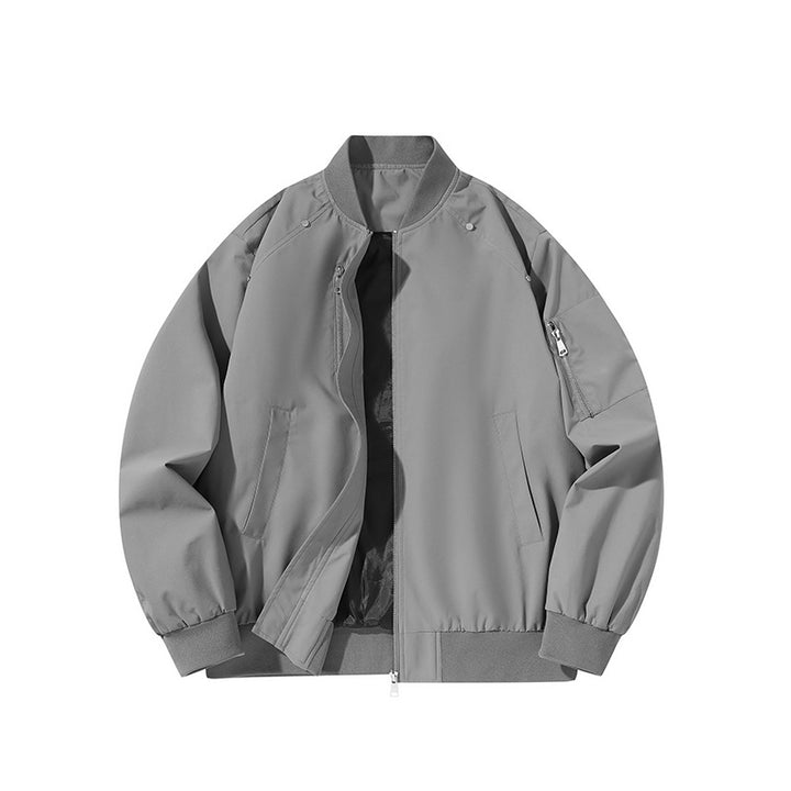 Men's  minimalist matte-shell relaxed-fit flight bomber jacket with sleeve utility zip pocket Drune