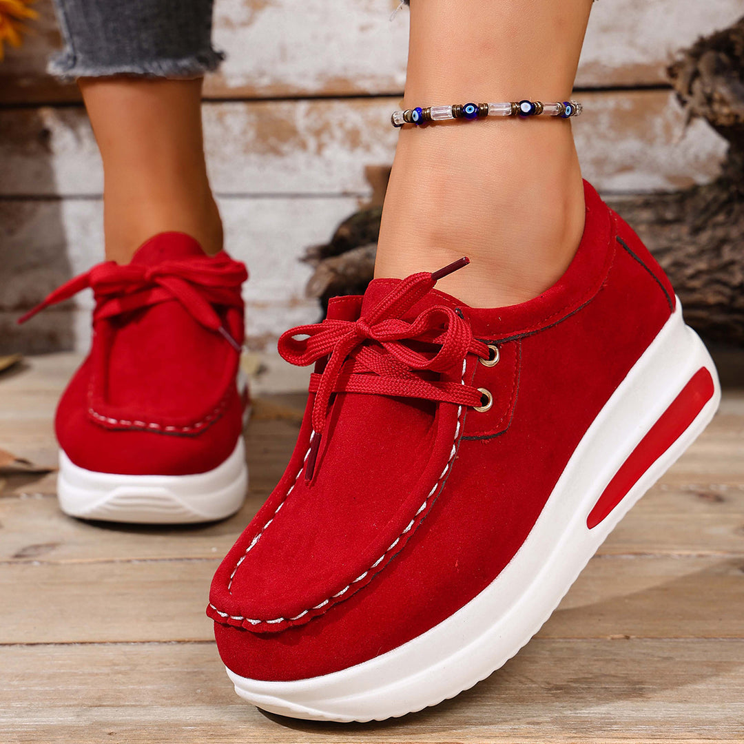 Damen Bequeme Keil‑Plateau‑Sneaker mit Wildlederoptik und gepolstertem Komfortfußbett Drune