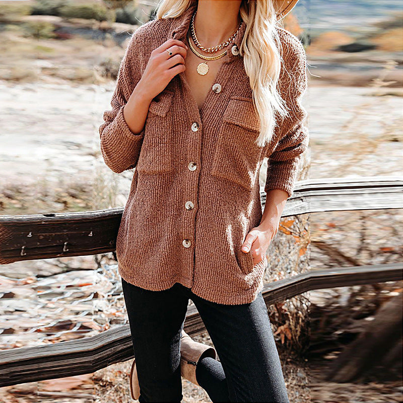 Damen lässige Overshirtjacke mit Struktur und praktischen Taschen Drune