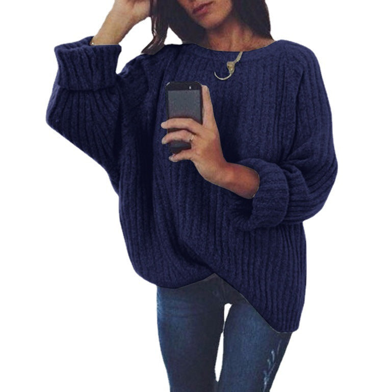 Damen Lässiger Strickpullover mit voluminösen Ärmeln und Rippenstruktur Drune