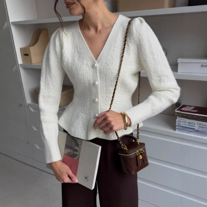 Damen Eleganter Strickcardigan mit hochgeschlossenem Kragen Drune