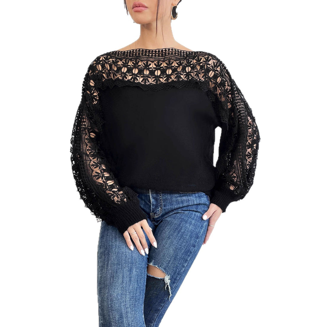 Damen Elegantes Strickoberteil mit raffinierten Spitzenärmeln Drune