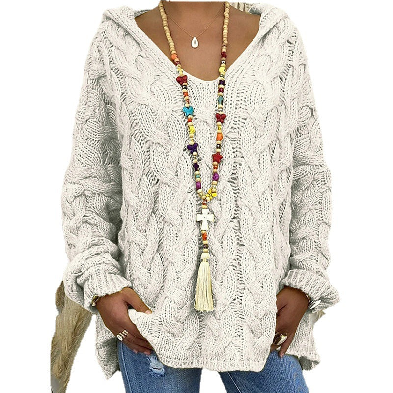 Damen nan grob gestrickter Kapuzenpullover mit Zopfmuster und weitem Oversize-Schnitt Drune