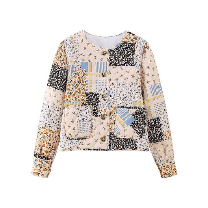 Damen nan gesteppte Kurzjacke im Patchwork-Quiltstil mit Rundhalsausschnitt und aufgesetzten Taschen Drune