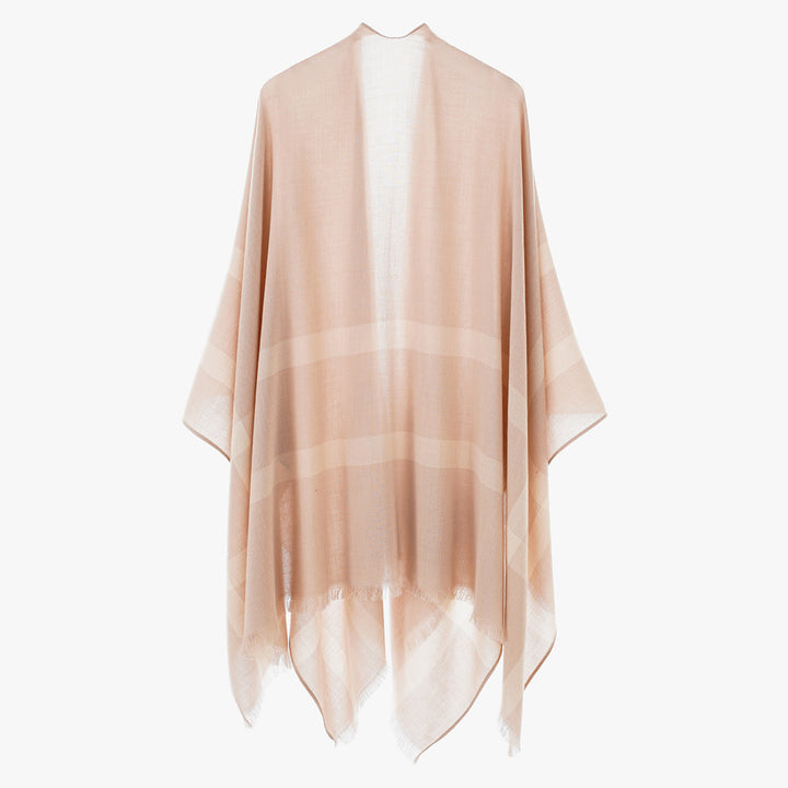 Damen leichter Feinstrick-Cape mit diagonalen Kontraststreifen und Fransen Drune