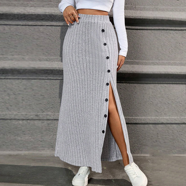Damen Strickmaxirock mit seitlichen Knopfdetails und hohem Bund Drune