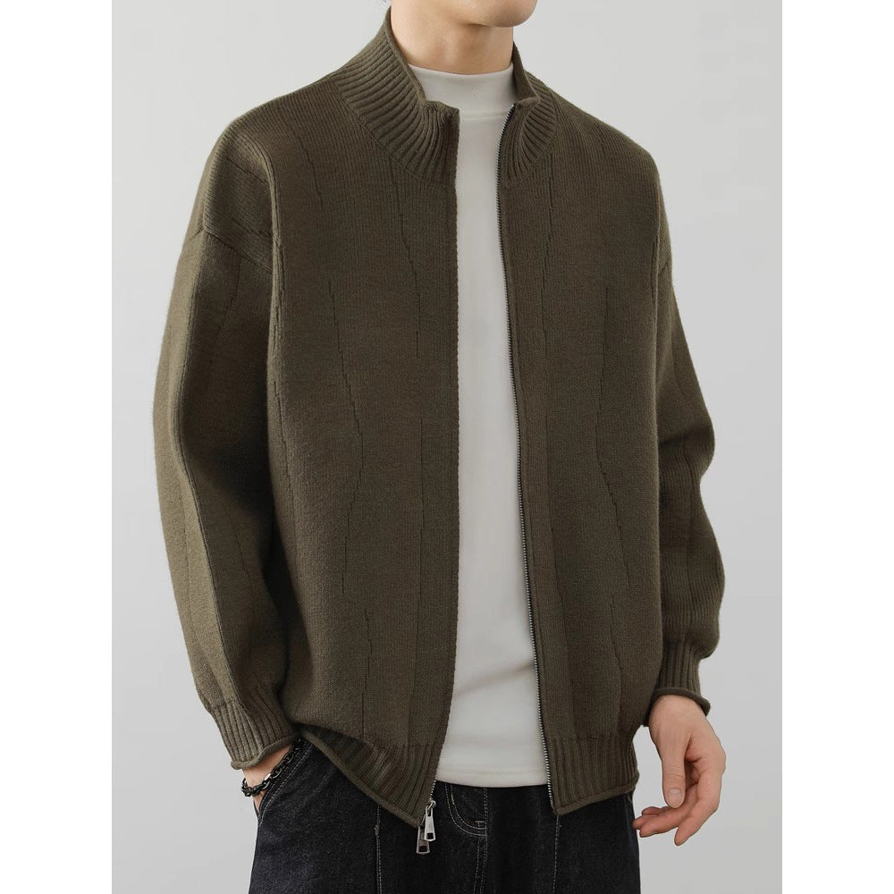 Herren Modische Strickjacke mit hohem Kragen Drune