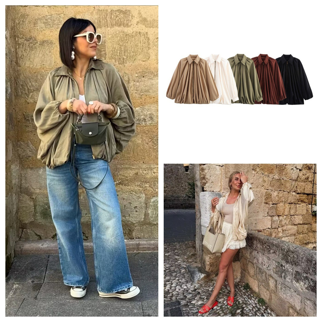 Damen leichtes Oversized-Blusenshirt mit Rüschendesign Drune
