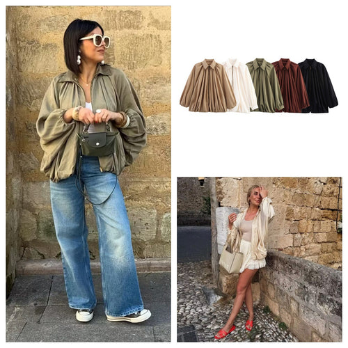 Damen leichtes Oversized-Blusenshirt mit Rüschendesign Drune
