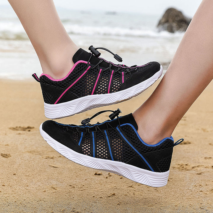 Damen nan atmungsaktiver Netzstoff-Sneaker mit Kordelzugverschluss, ultraleichter EVA-Flexsohle und gepolstertem Fersenkragen Drune