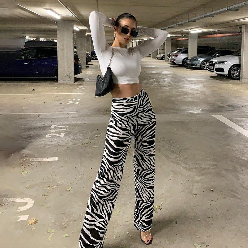 Damen Elegante Zebra-Print High-Waist Hose Drune