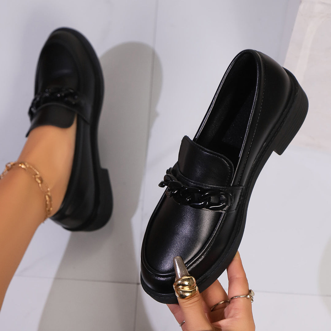 Damen nan Lack-Loafer mit auffälligem Kettendetail und gepolsterter Plateau-Laufsohle Drune