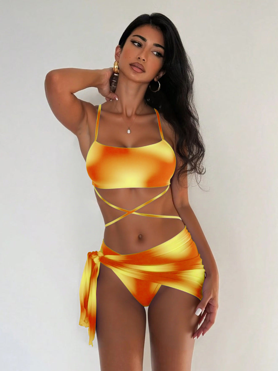 Damen Bikini-Set mit innovative Wickelrock und modischen Bindebändern Drune