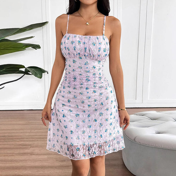 Damen Sommerliches Raffungskleid mit zarten Blumenprint Drune