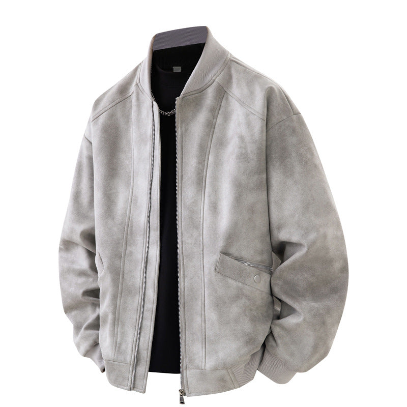 Herren Velours-Optik Bomberjacke im Boxy‑Cut mit Rippkragen, Frontreißverschluss & kombiniertem Zipper-/Klappenfach Drune