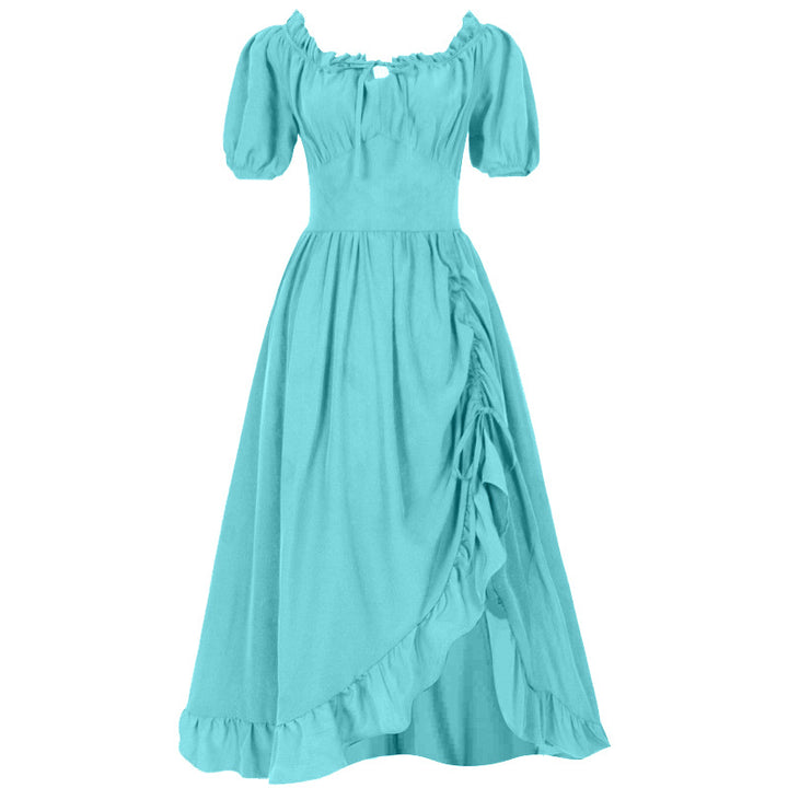 Damen nan romantisches Maxikleid mit Carmen-Ausschnitt, Puffärmeln, tailliertem Mieder und seitlicher Raffung Drune