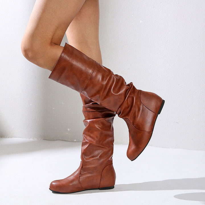 Damen nan knielange Slouch-Stiefel mit weichem Schaft und niedrigem Blockabsatz Drune