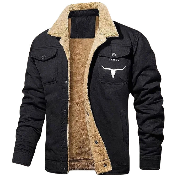 Herren gefütterte Sherpa-Canvas-Jacke mit Knopfleiste und Brusttaschen Drune