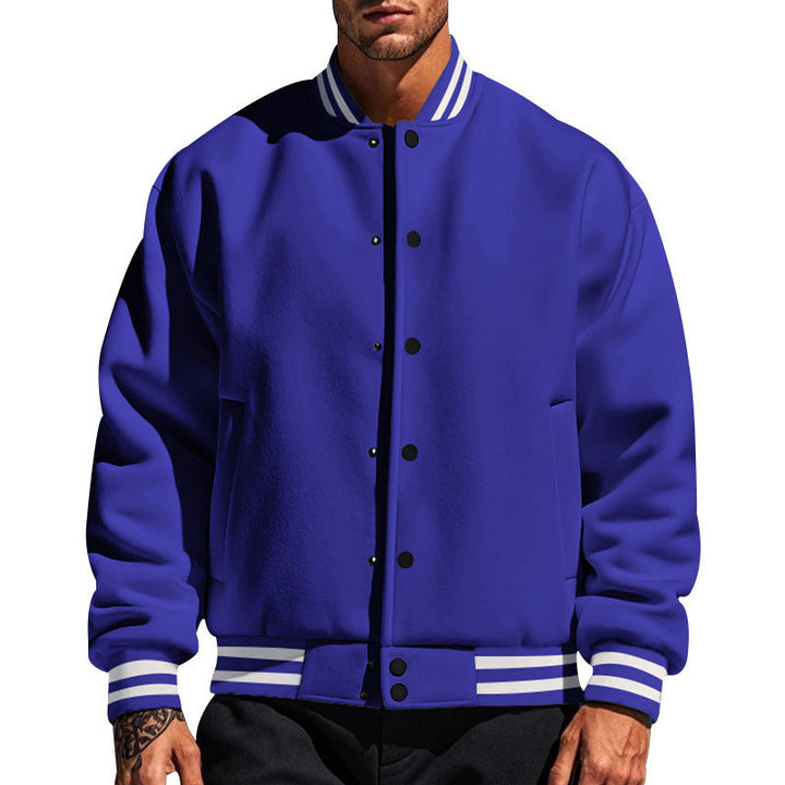 Herren nan College-Strickjacke im Retro-Look mit Rippkragen, Druckknopfverschluss und Eingrifftaschen Drune