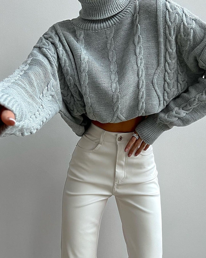 Damen Grobstrick-Rollkragenpullover mit Zopfstrick-Details Drune