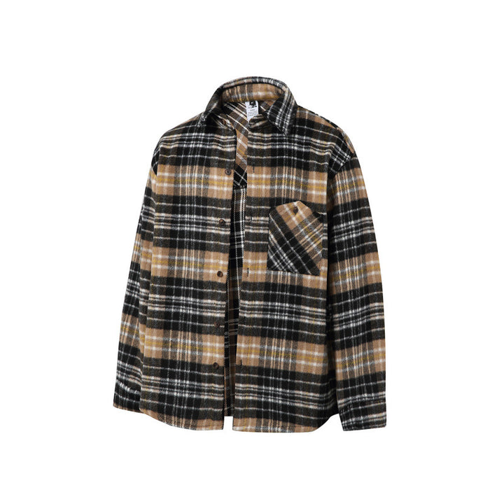 Unisex Boxy-Überhemdjacke aus weichem Wollmix mit Karomuster und aufgesetzter Brusttasche Drune
