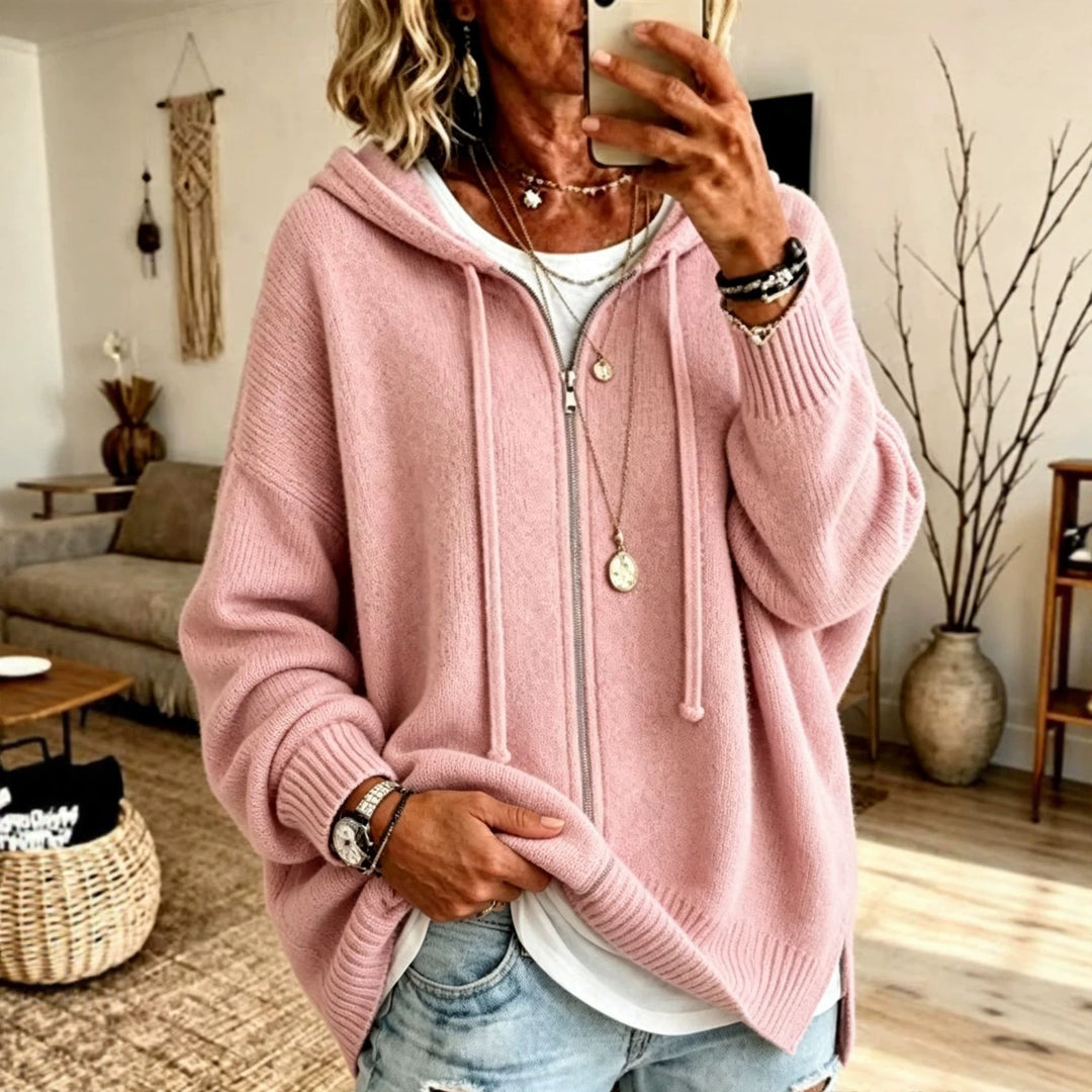 Damen Oversize Kapuzen-Zip-Cardigan aus weichem Feinstrick Drune