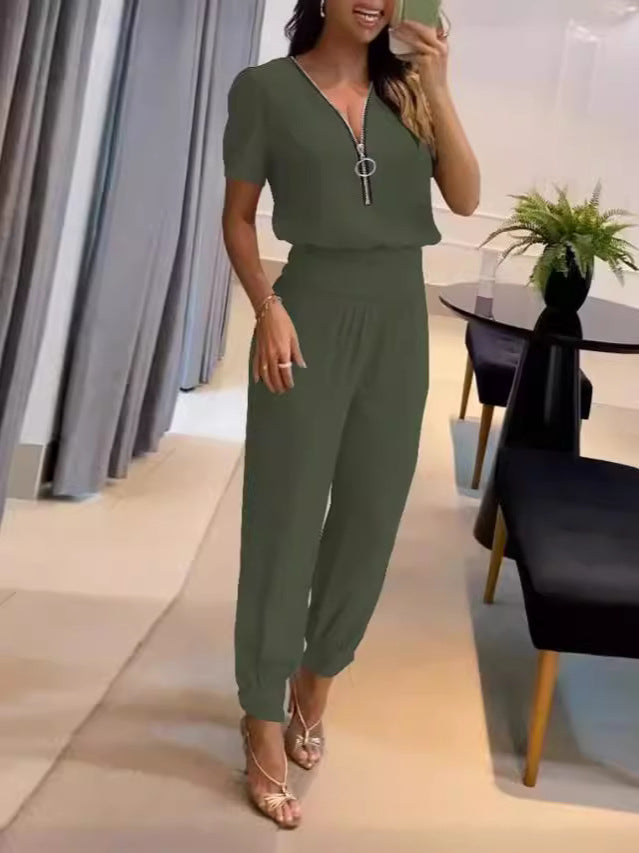 Damen Jumpsuit mit hochgeschlossenem Kragen und seitlichem Reißverschluss Drune