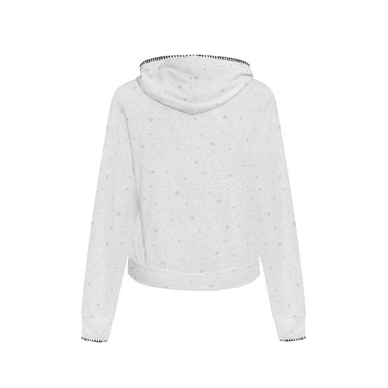 Damen Leichter Kapuzen-Zipcardigan mit Sternenallover und Ziernaht Drune