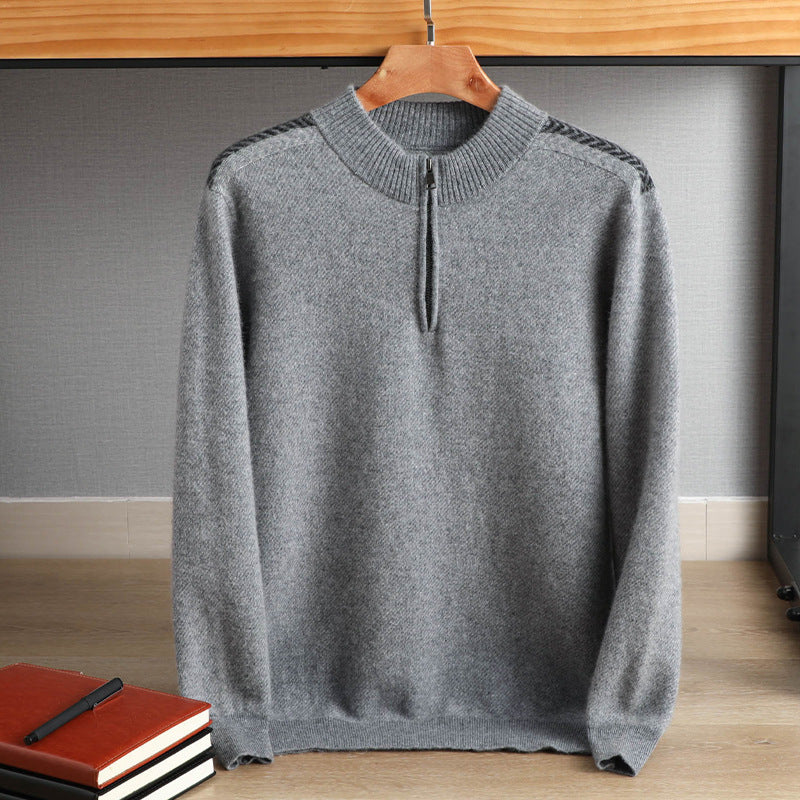 Herren Halbzip-Rollkragenpullover aus Kaschmir-Mix mit feiner Rippkante Drune