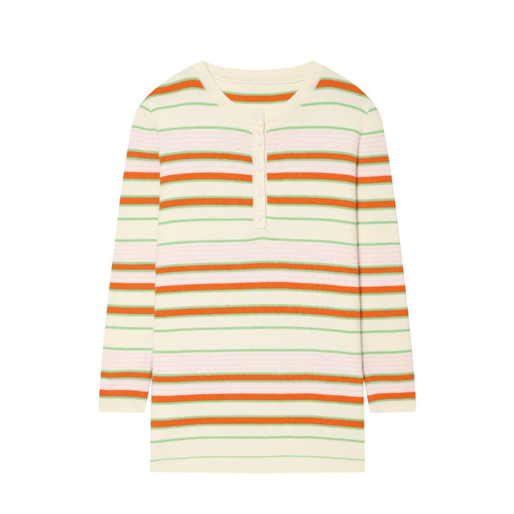 Damen Gestreiftes Rippstrick-Henleyshirt mit Knopfleiste und schmaler Passform Drune