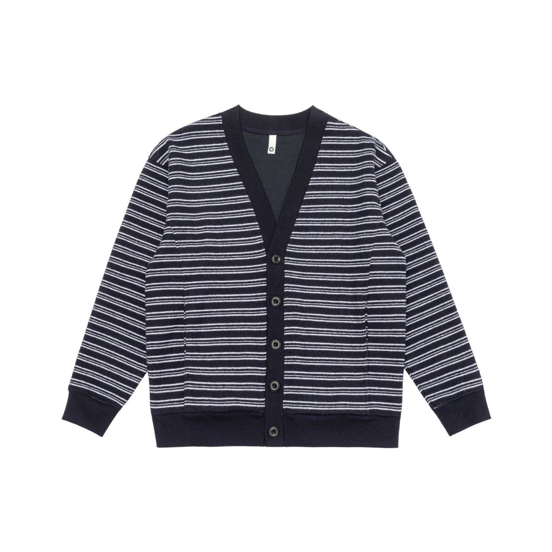 Herren Gestreifte Knopfcardigan mit V‑Ausschnitt, Eingrifftaschen und Rippenbündchen Drune