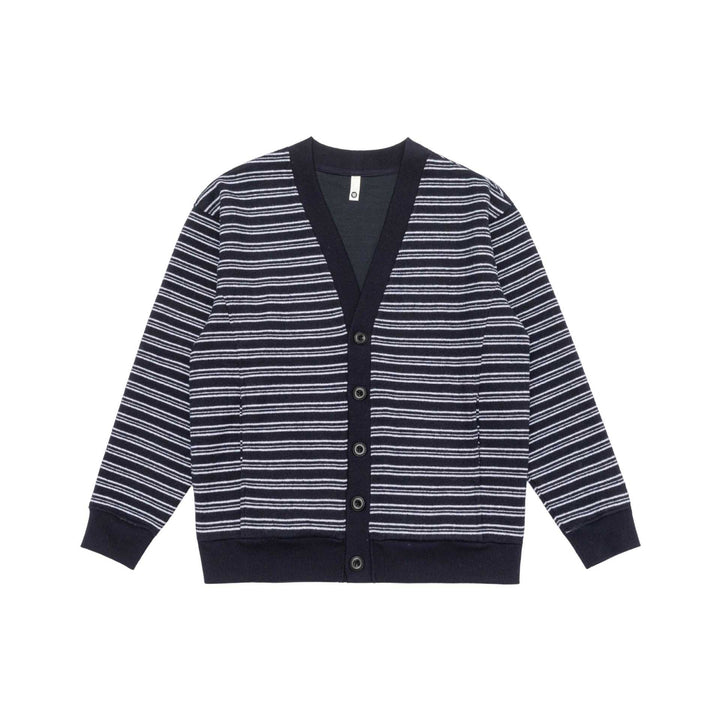 Herren Gestreifte Knopfcardigan mit V‑Ausschnitt, Eingrifftaschen und Rippenbündchen Drune