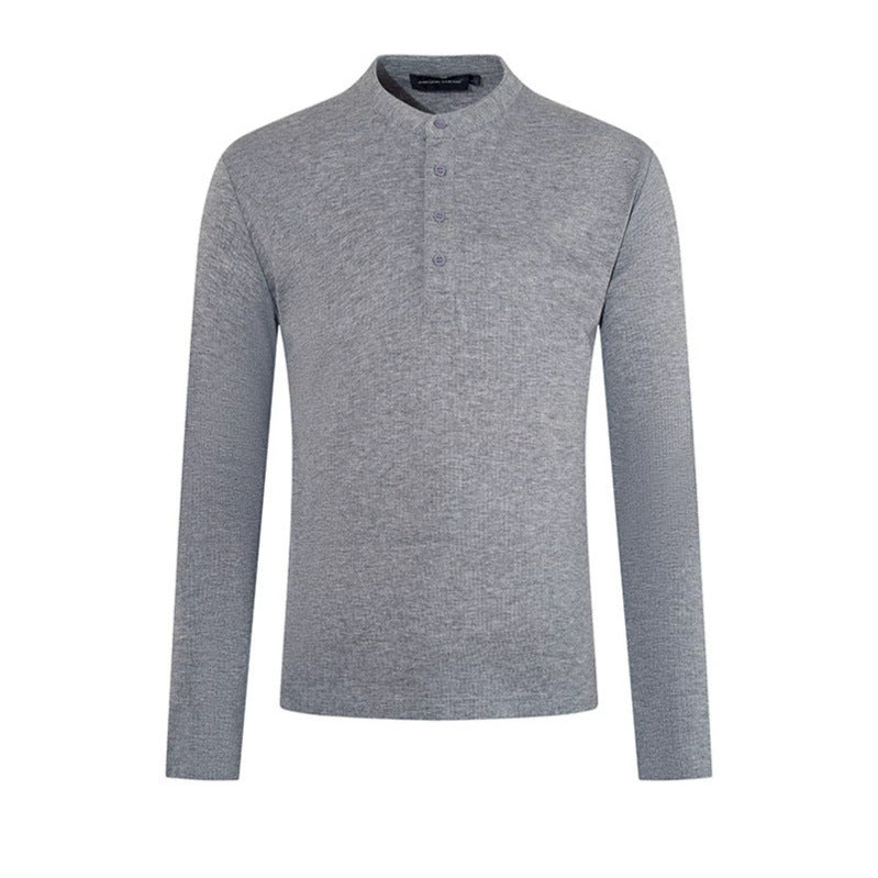 Herren Feinstrick-Langarmshirt mit Stehkragen und Knopfleiste Drune