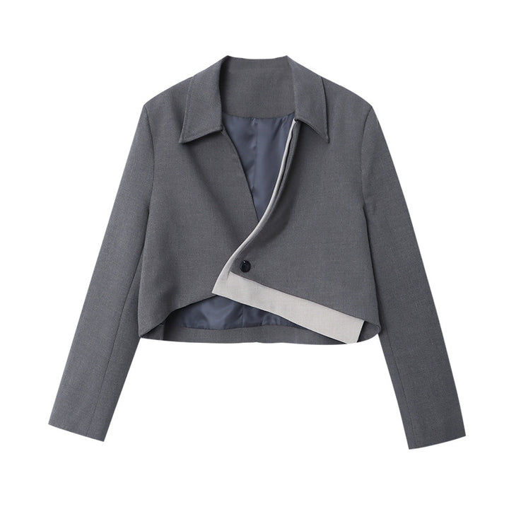Damen kurze Cropped-Jacke mit klassischem Revers und eleganten Knopfdetails Drune