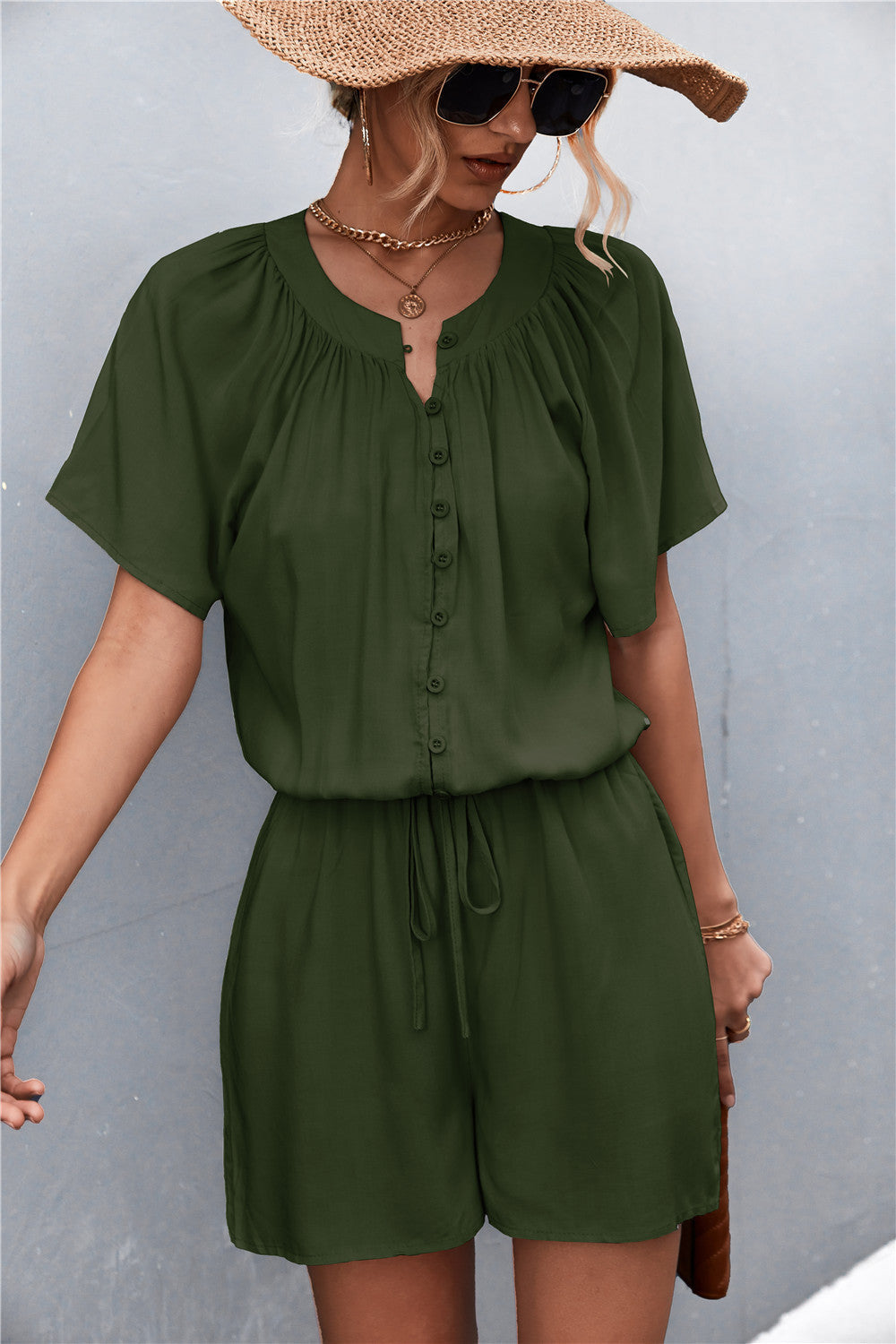 Damen Jumpsuit mit elastischem Bund und knopfverzierter Front Drune