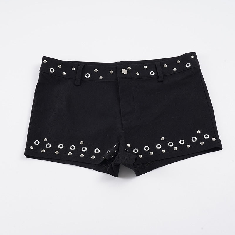 Damen Modische Shorts mit dekorativen Metallösen Drune