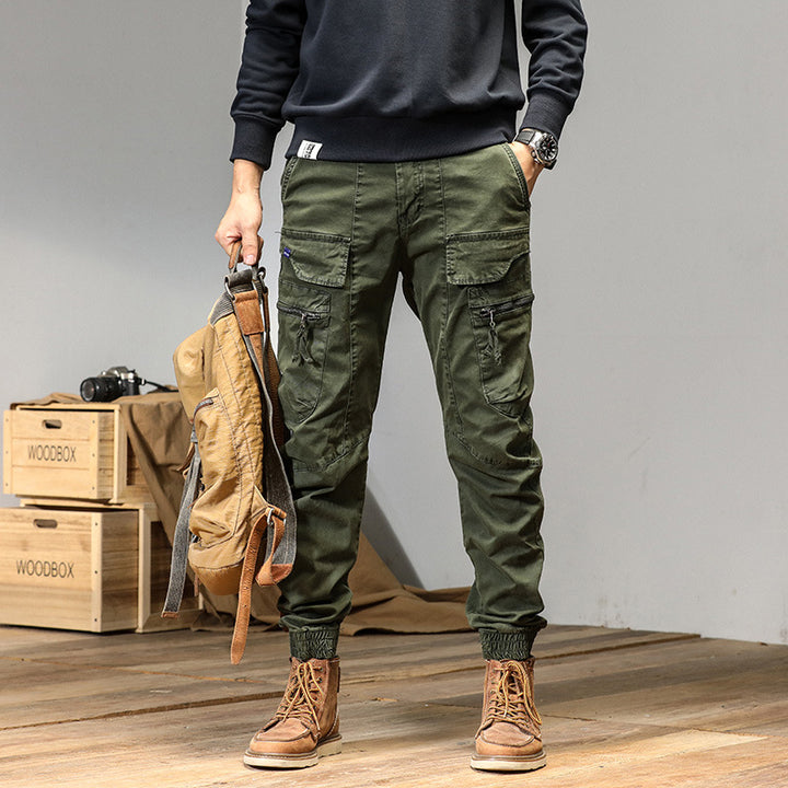 Herren Multifunktionale Cargo-Jogginghose im Tactical-Canvas-Stil mit Knie‑Paneelen, Reißverschluss‑ und Klappentaschen Drune