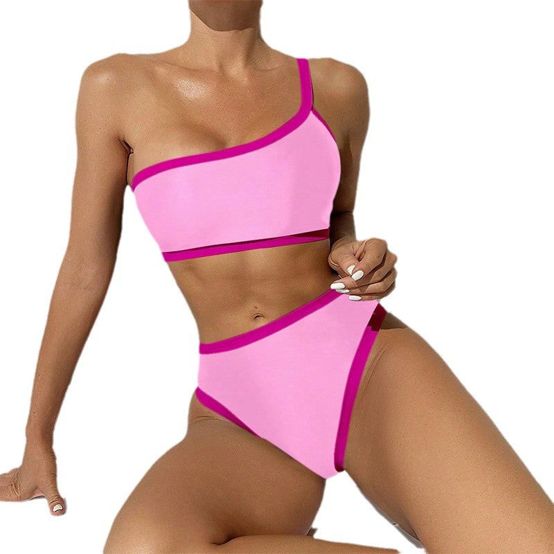 Damen asymmetrisches Bikini-Set mit modischen Kontrastnähten Drune