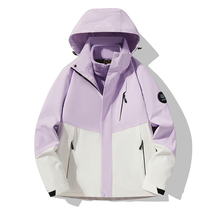 Herren dreilagige atmungsaktive Softshell-Trekkingjacke mit integriertem Fleecekragen und verstellbarer Kapuze Drune