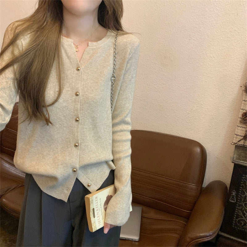 Damen Eleganter Strickcardigan mit Knopfdetails und feiner Rippstruktur Drune