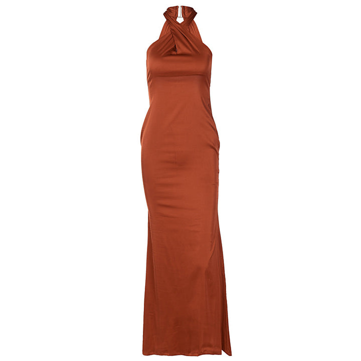 Damen Elegantes Wickelmaxikleid mit schmalen Trägern und figurbetontem Schnitt Drune
