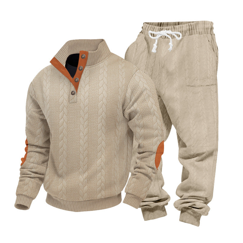 Herren nan Strickkombination aus Pullover und Jogginghose mit Zopfmuster und Ellenbogenbesatz Drune