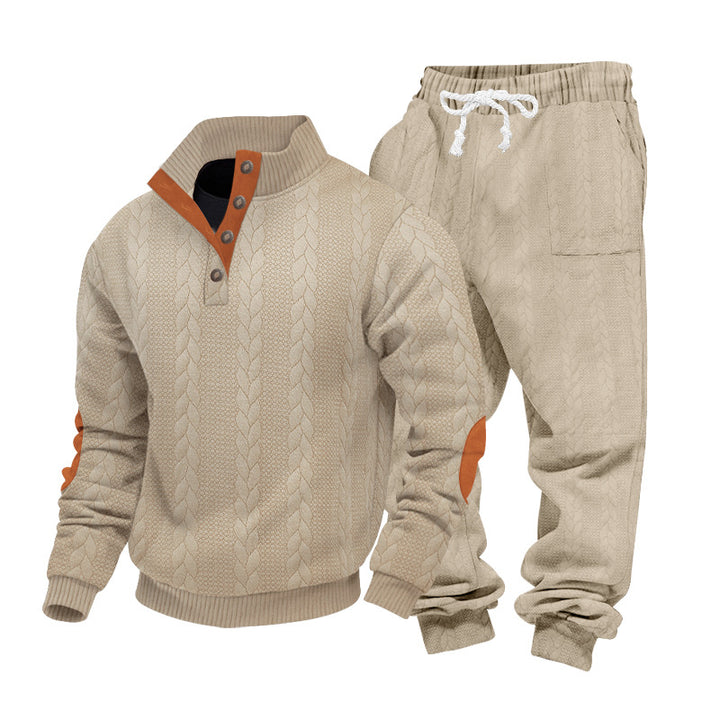 Herren nan Strickkombination aus Pullover und Jogginghose mit Zopfmuster und Ellenbogenbesatz Drune